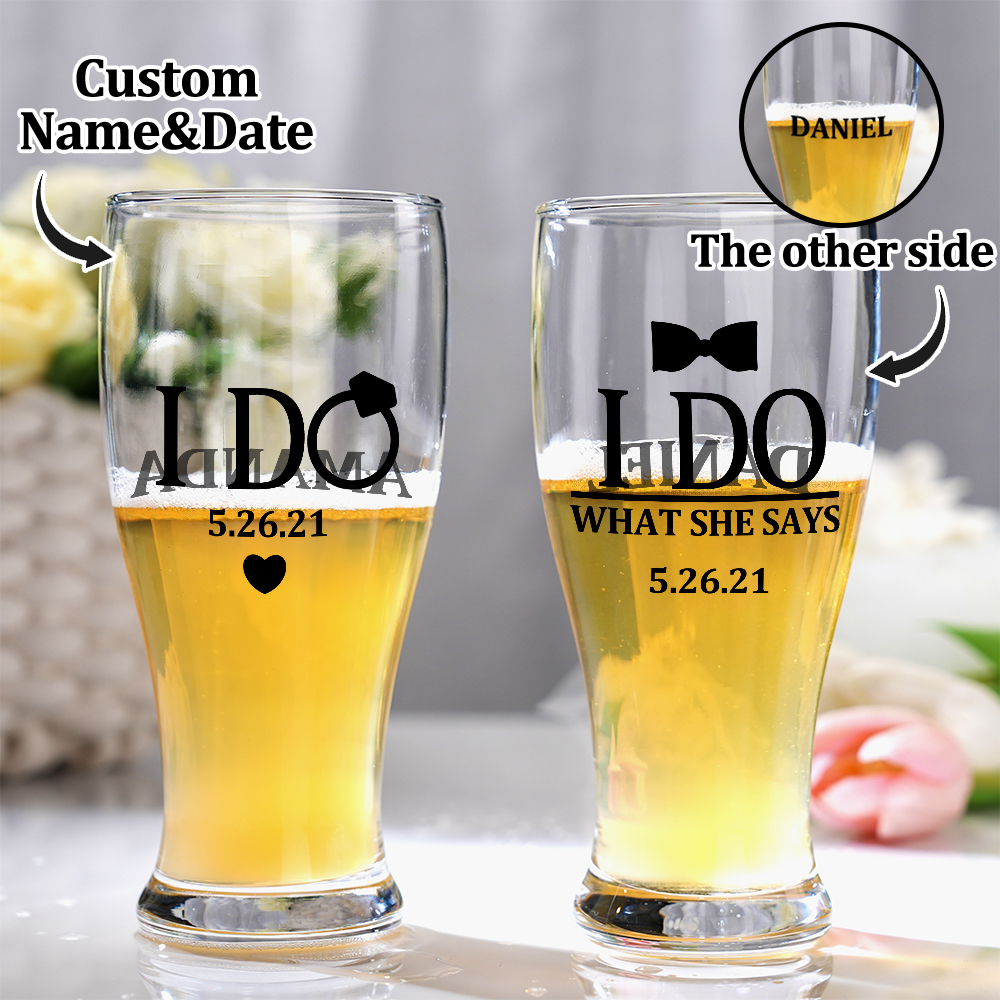 Personalized Wedding Gift for Couple, Bride and Groom Gift, I do and I do what she says gift set for just married couple, Funny Wedding Gift