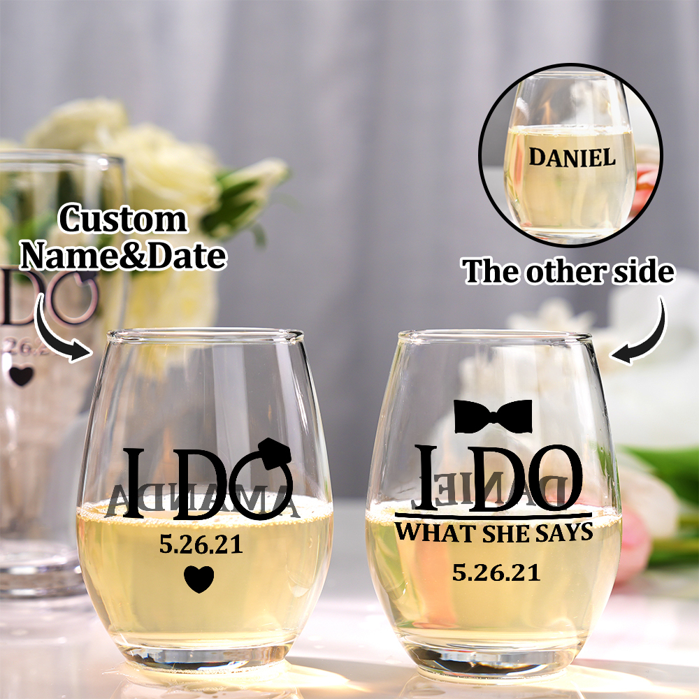 Personalized Wedding Gift for Couple, Bride and Groom Gift, I do and I do what she says gift set for just married couple, Funny Wedding Gift