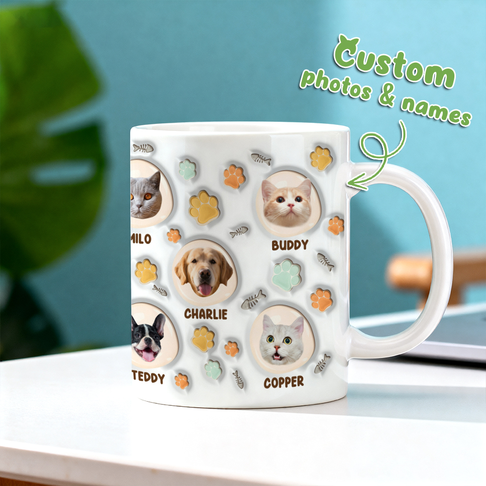 Custom Photo 3D Inflated Effect Cat Mug - 