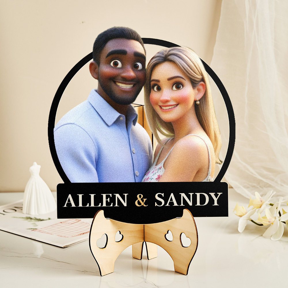 Personalized Round Cartoon Photo Frame Romantic Gift For Valentine's Day - myphotowallet