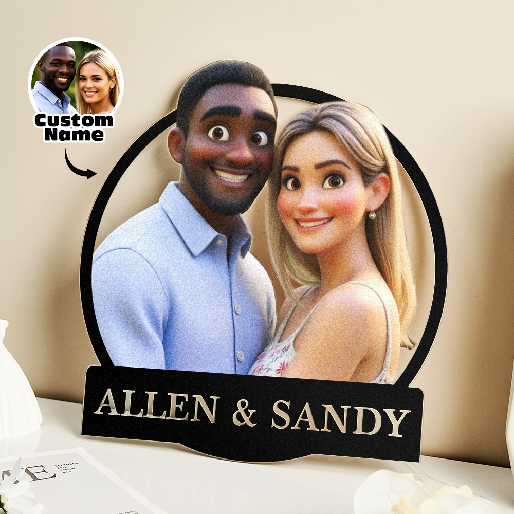 Personalized Round Cartoon Photo Frame Romantic Gift For Valentine's Day - myphotowallet