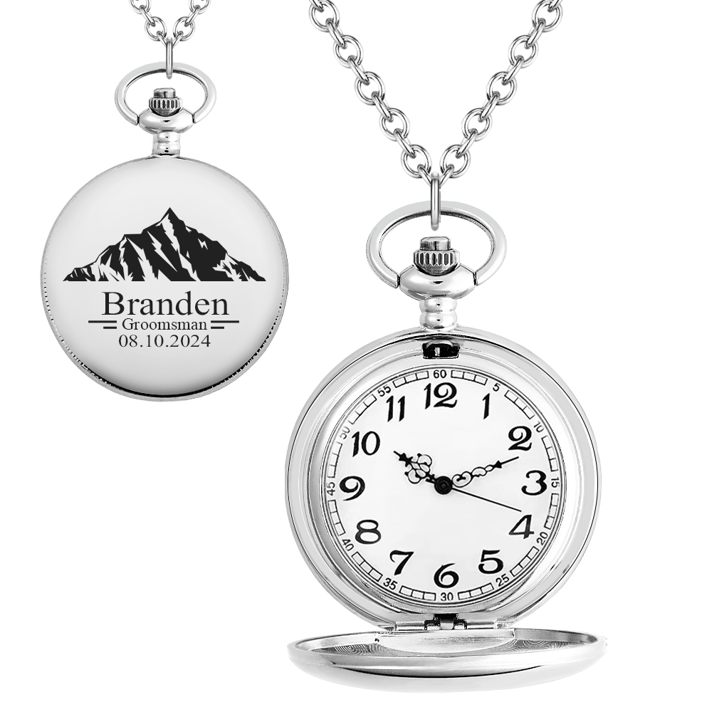 Personalized Engraved Pocket Watch-The perfect gift for the groomsmen, best groom proposal or wedding party keepsake. Unique personalized clock