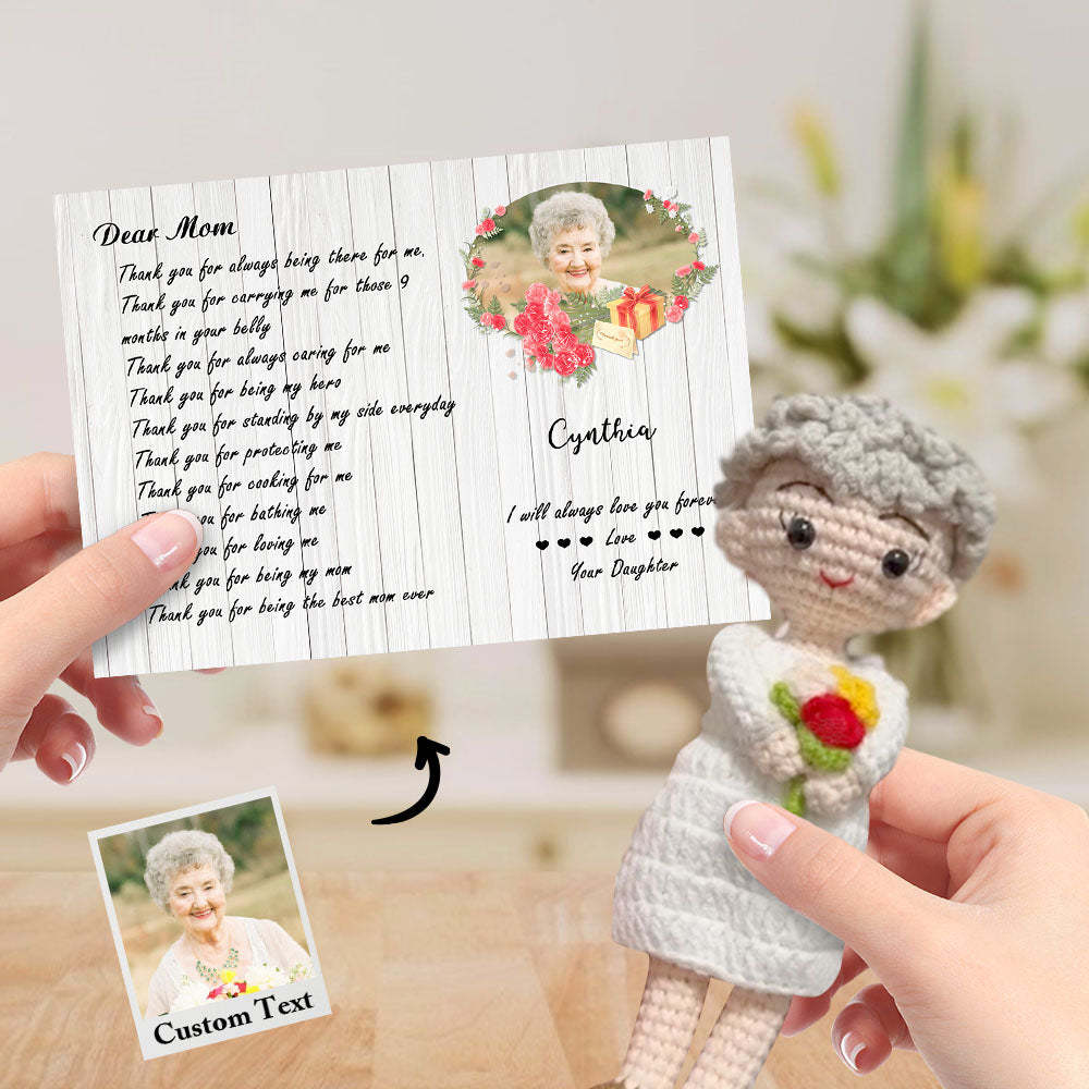 Custom Crochet Doll from Photo Handmade Look alike Dolls with Personalized Name Card Gifts for Mom - Myphotowallet