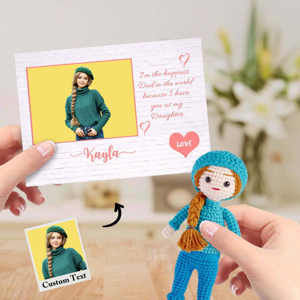 Custom Crochet Doll from Photo Handmade Look alike Dolls Gifts for Daughter from Dad with Personalized Name Card - Myphotowallet