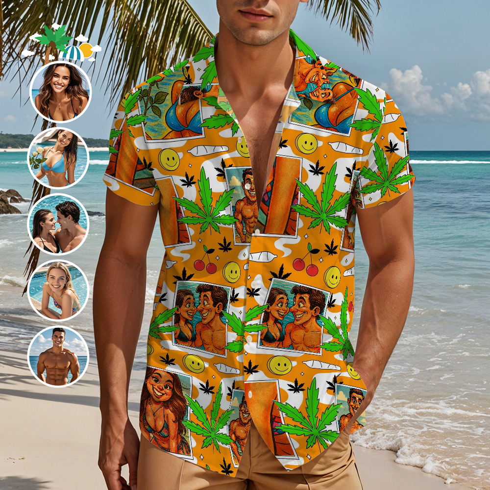 Retro Cartoon Island Vibes Orange Hawaiian Shirt Fun Custom Shirt For Summer Holidays or Couple Matching -