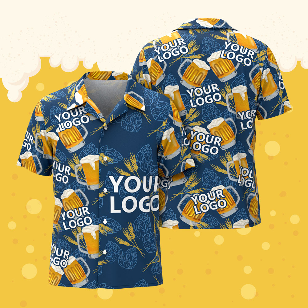 Custom Face Giant Beer Stein Blue Hawaiian Shirt Personalized Beer Lover Shirt for Parties, Festivals or Dad’s Gift -