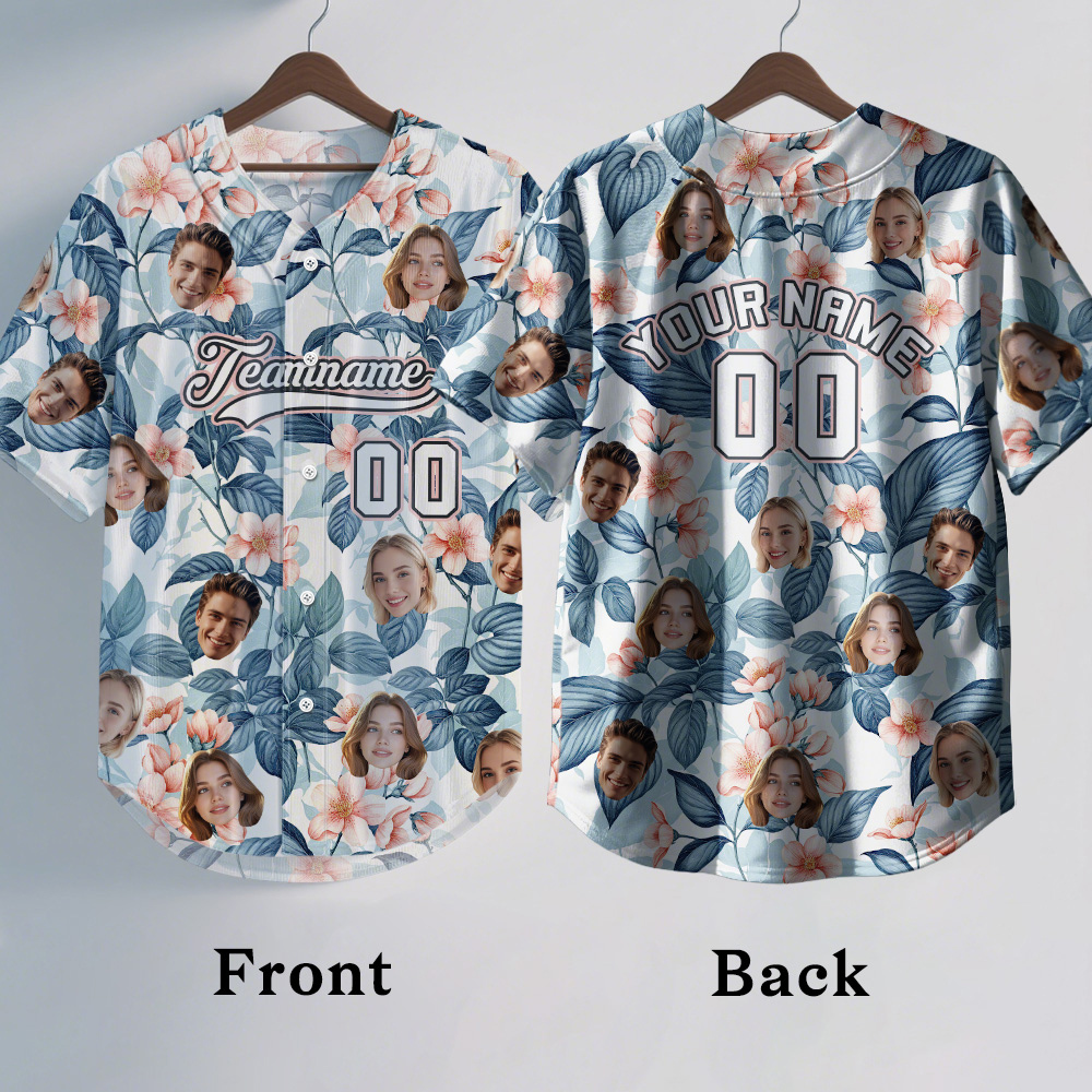 Custom Hawaiian Baseball Jersey with Face Teamname Name Number Personalized Hawaii Floral Shirt for Men Women - 