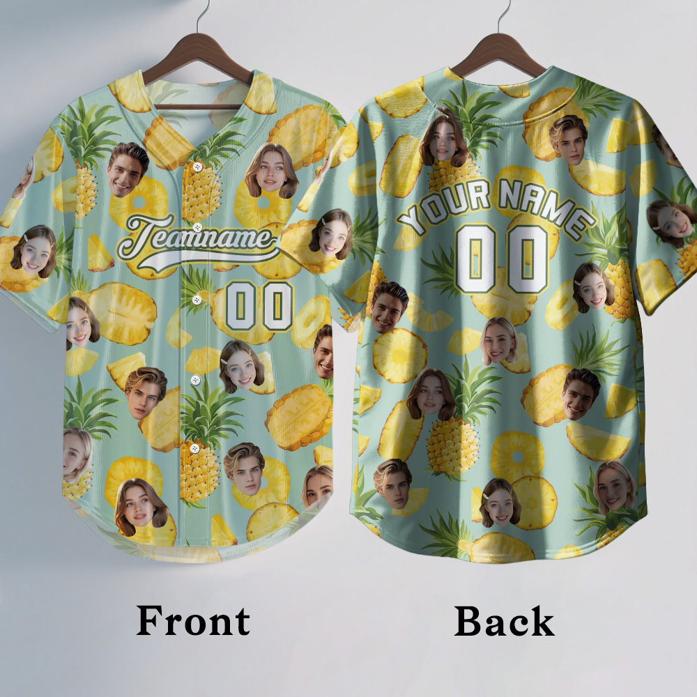 Custom Hawaiian Baseball Jersey with Face Teamname Name Number Personalized Hawaii Floral Shirt for Men Women - 