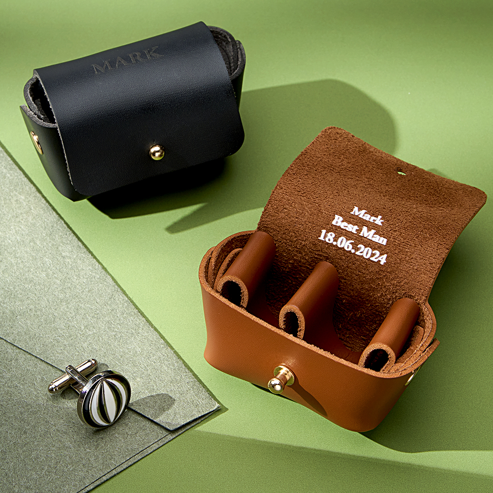 Leather Cufflink Pouch + Personalized Initials / Cufflink Storage Travel Box / Handmade Father's Day Gift for Dad / Wedding Day Groomsmen