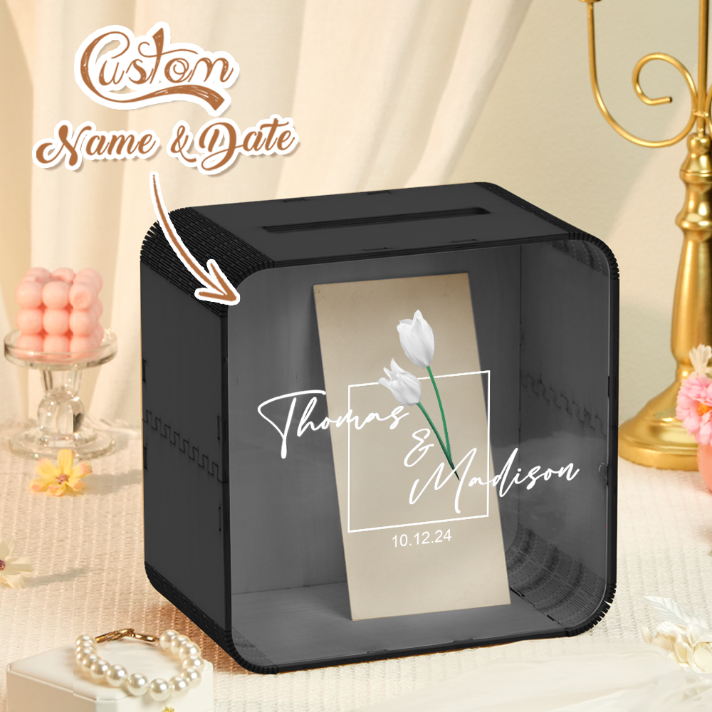 Personalized Wedding Card Box Square Wedding Memory Box Wedding Gift for Couple -   - myphotowallet