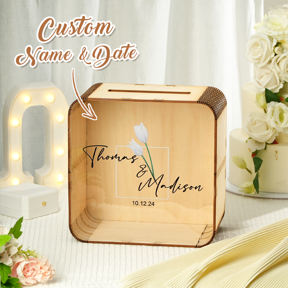 Personalized Wedding Card Box Square Wedding Memory Box Wedding Gift for Couple -   - myphotowallet