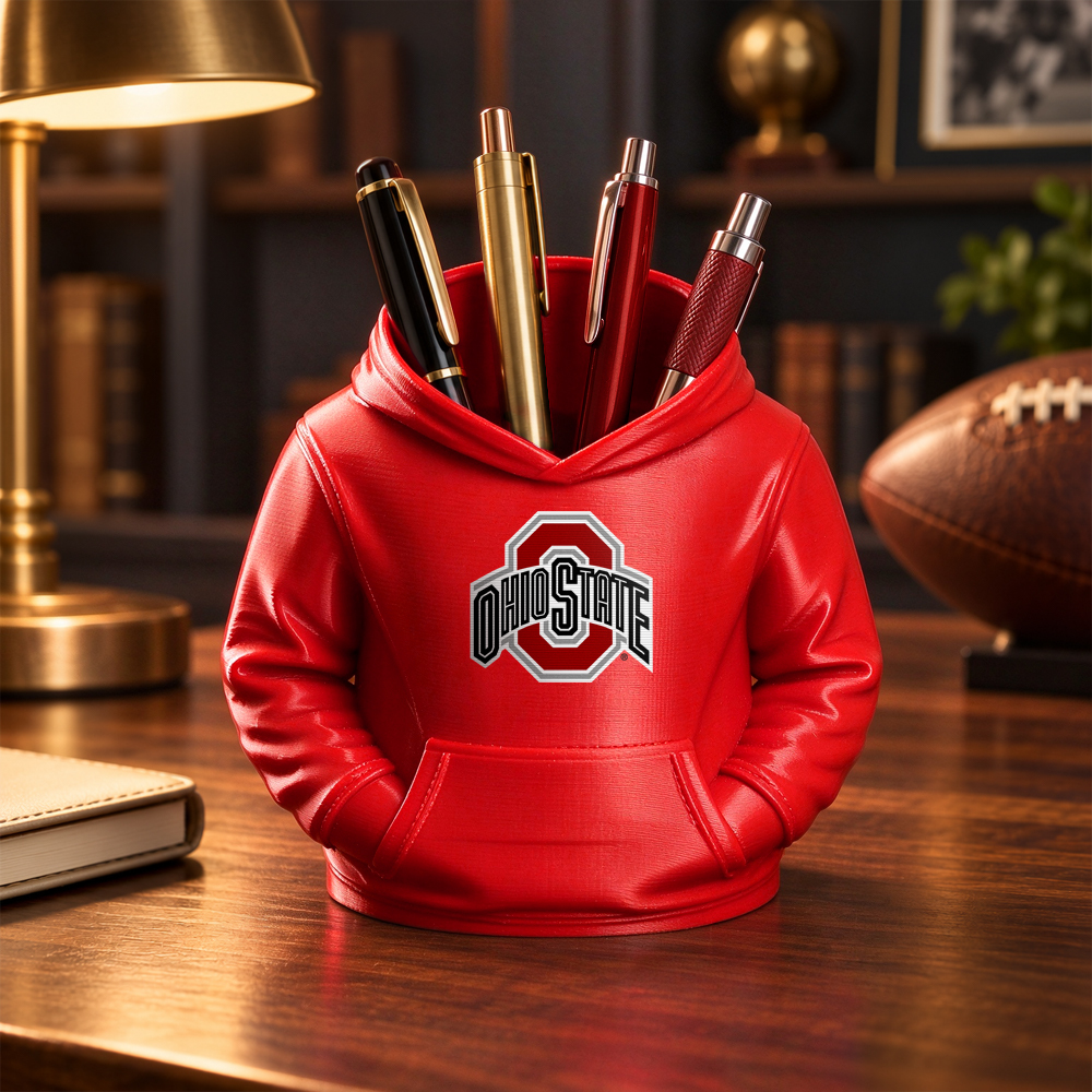 College Hoodie Desk Organizer, Pen Pencil and Utensil Holder, 3D Printed College Football Office and Kitchen Decor, Fan Gift - 