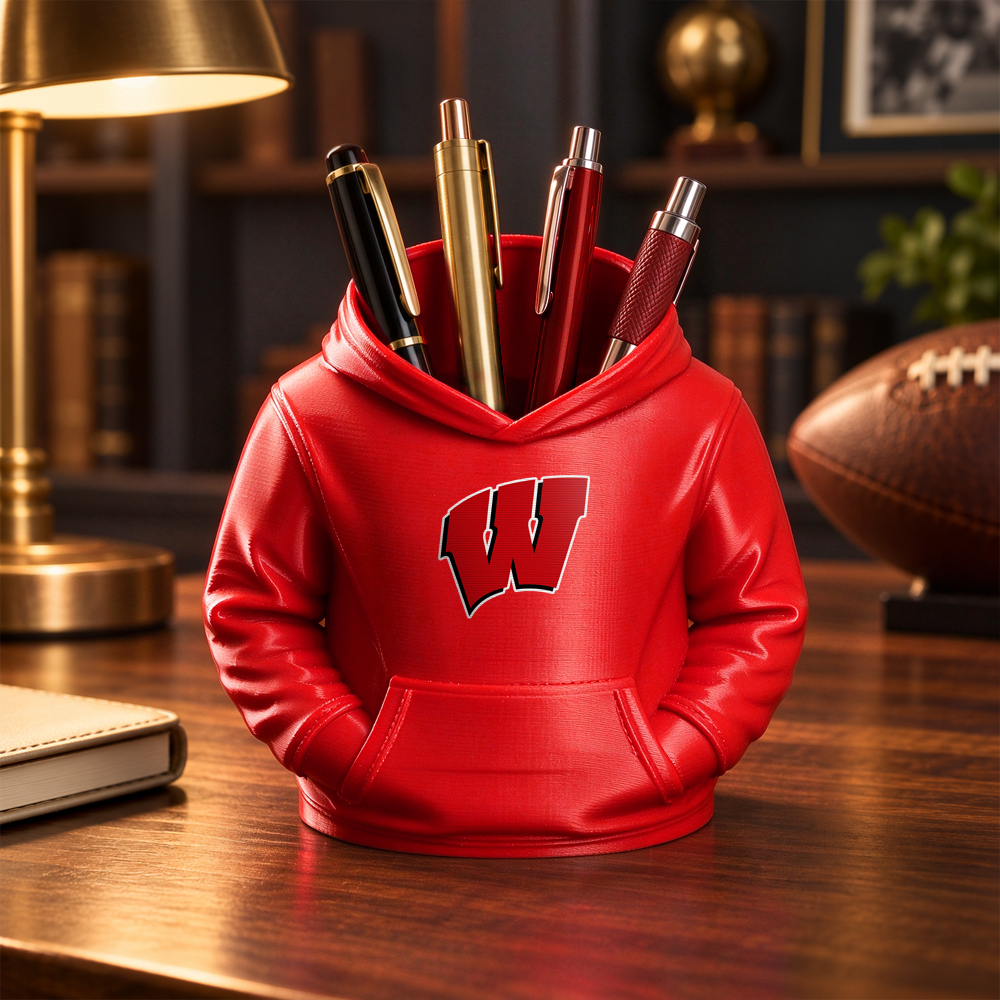 College Hoodie Desk Organizer, Pen Pencil and Utensil Holder, 3D Printed College Football Office and Kitchen Decor, Fan Gift - 