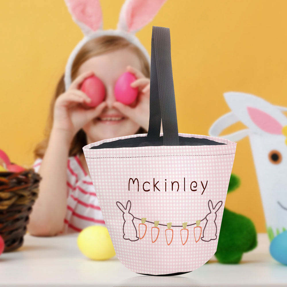 Personalized Easter Basket Custom Name Easter Gingham Bunny Basket Gifts for Kids