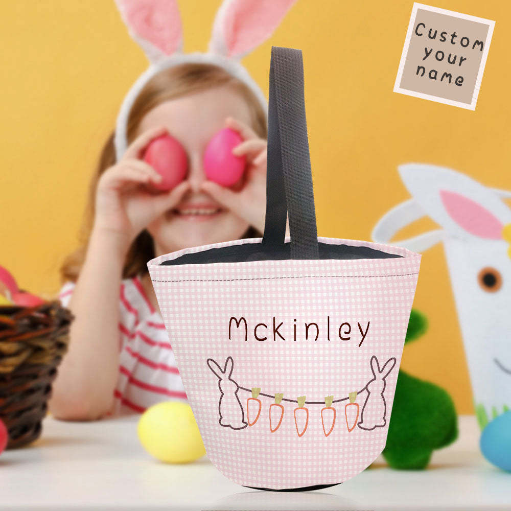 Personalized Easter Basket Custom Name Easter Gingham Bunny Basket Gifts for Kids