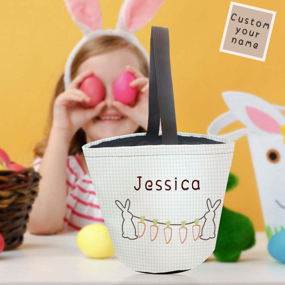 Personalized Easter Basket Custom Name Easter Gingham Bunny Basket Gifts for Kids
