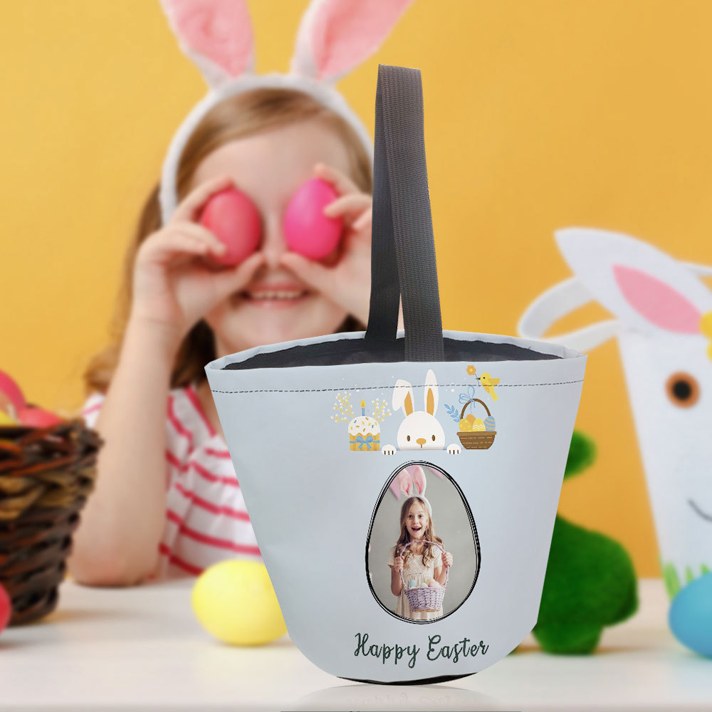 Personalized Easter Basket Custom Photo Cute Happy Easter Basket Gifts for Kids