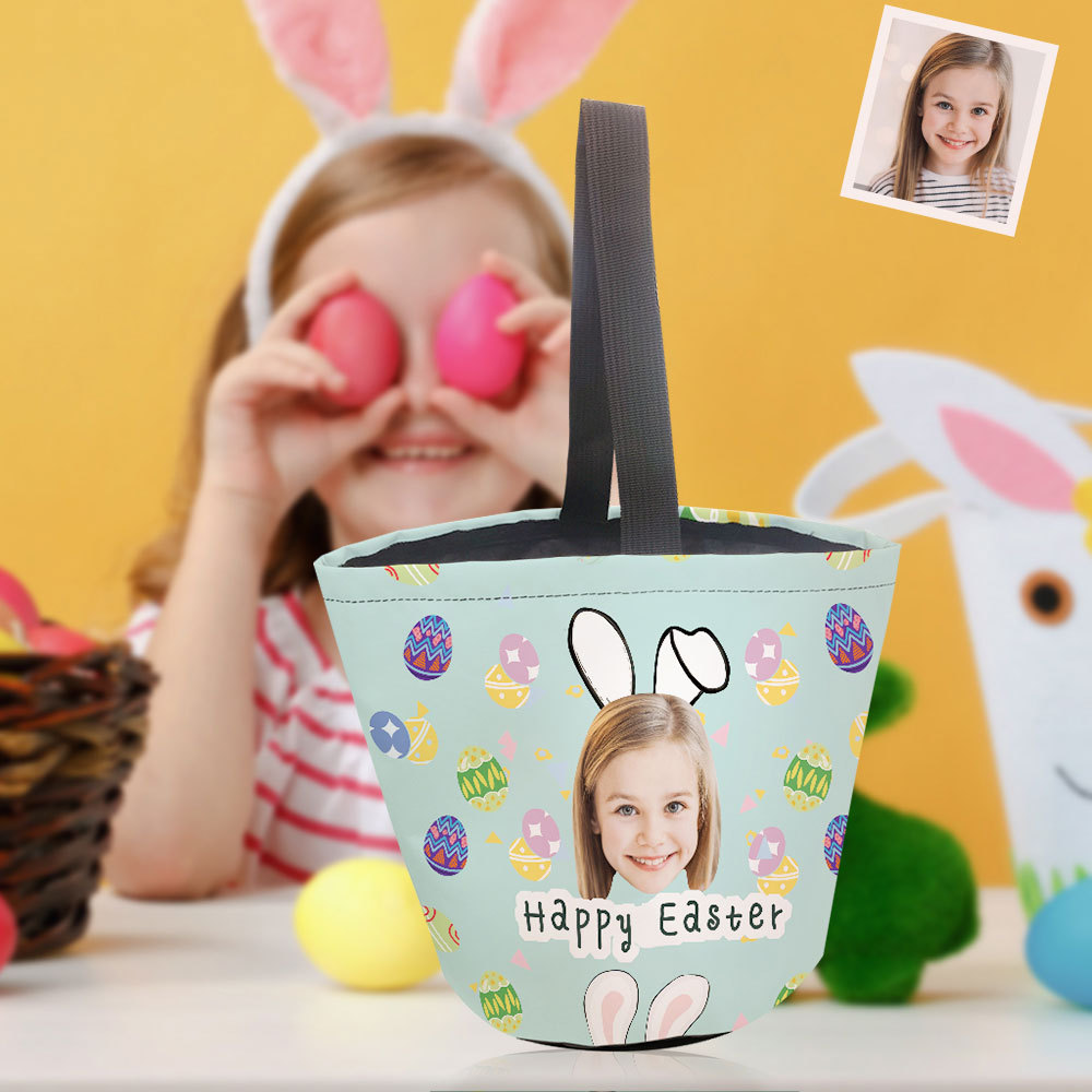 Personalized Easter Basket Custom Face Colorful Easter Eggs Easter Basket Gifts for Kids