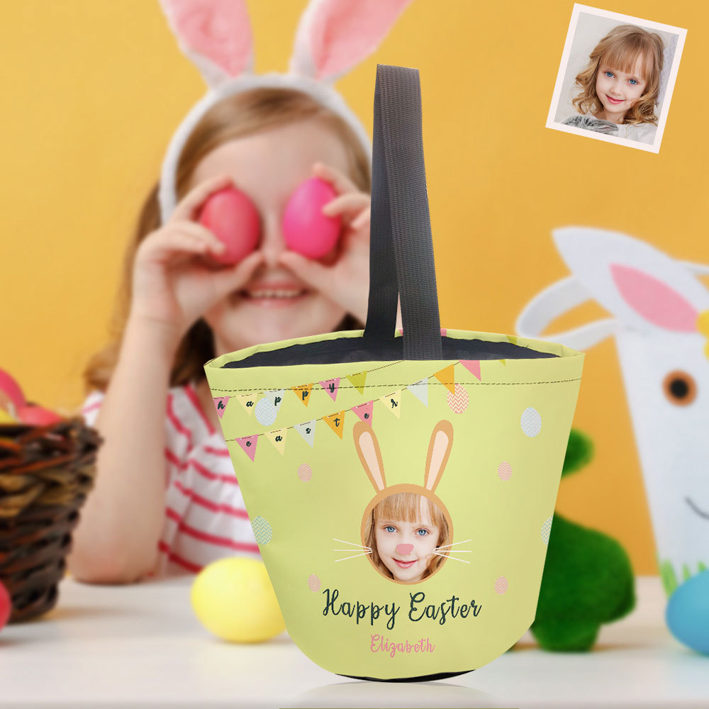 Personalized Easter Basket Custom Happy Easter Bunny Basket Gifts for Kids