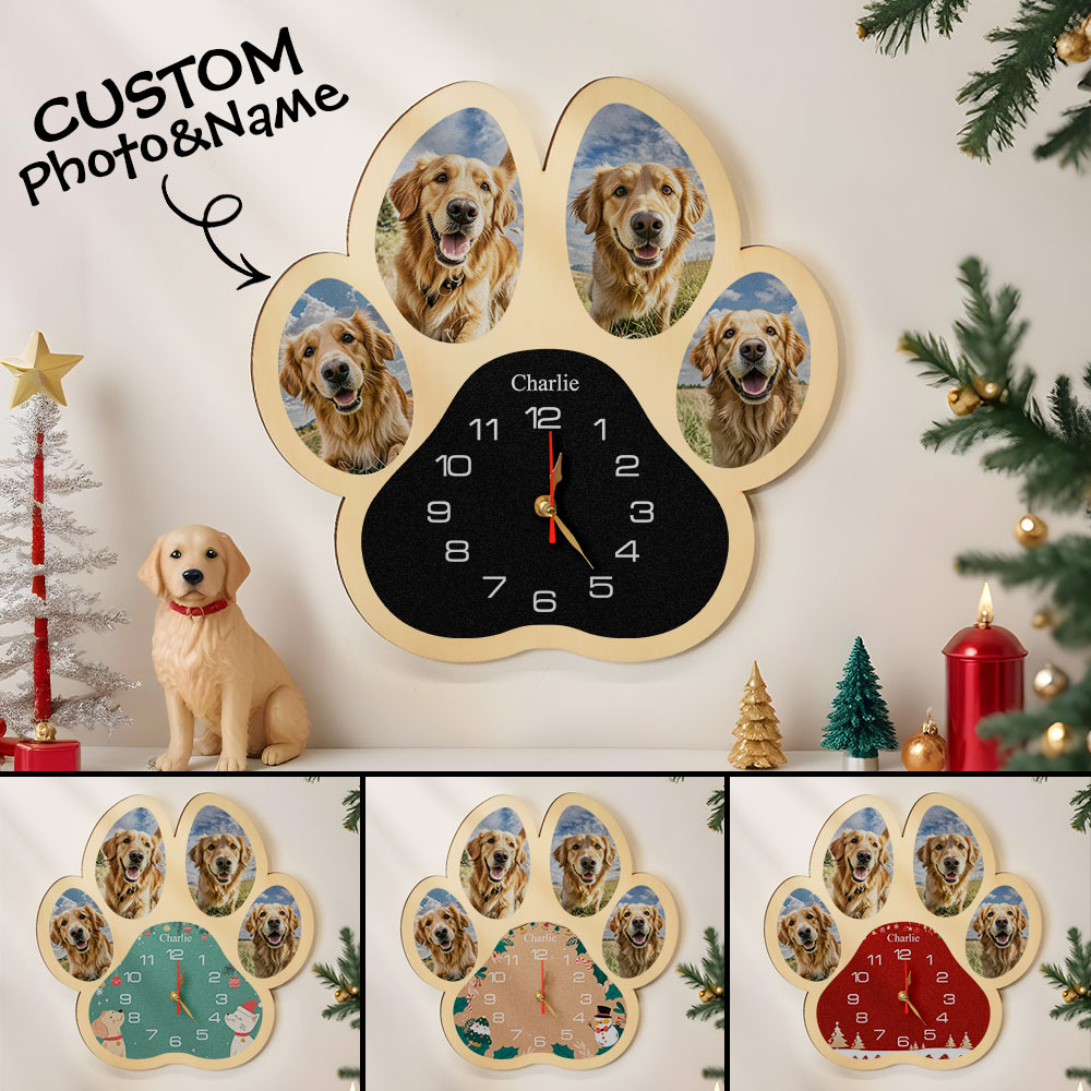 Personalized Pet Paw Print Photo Clock