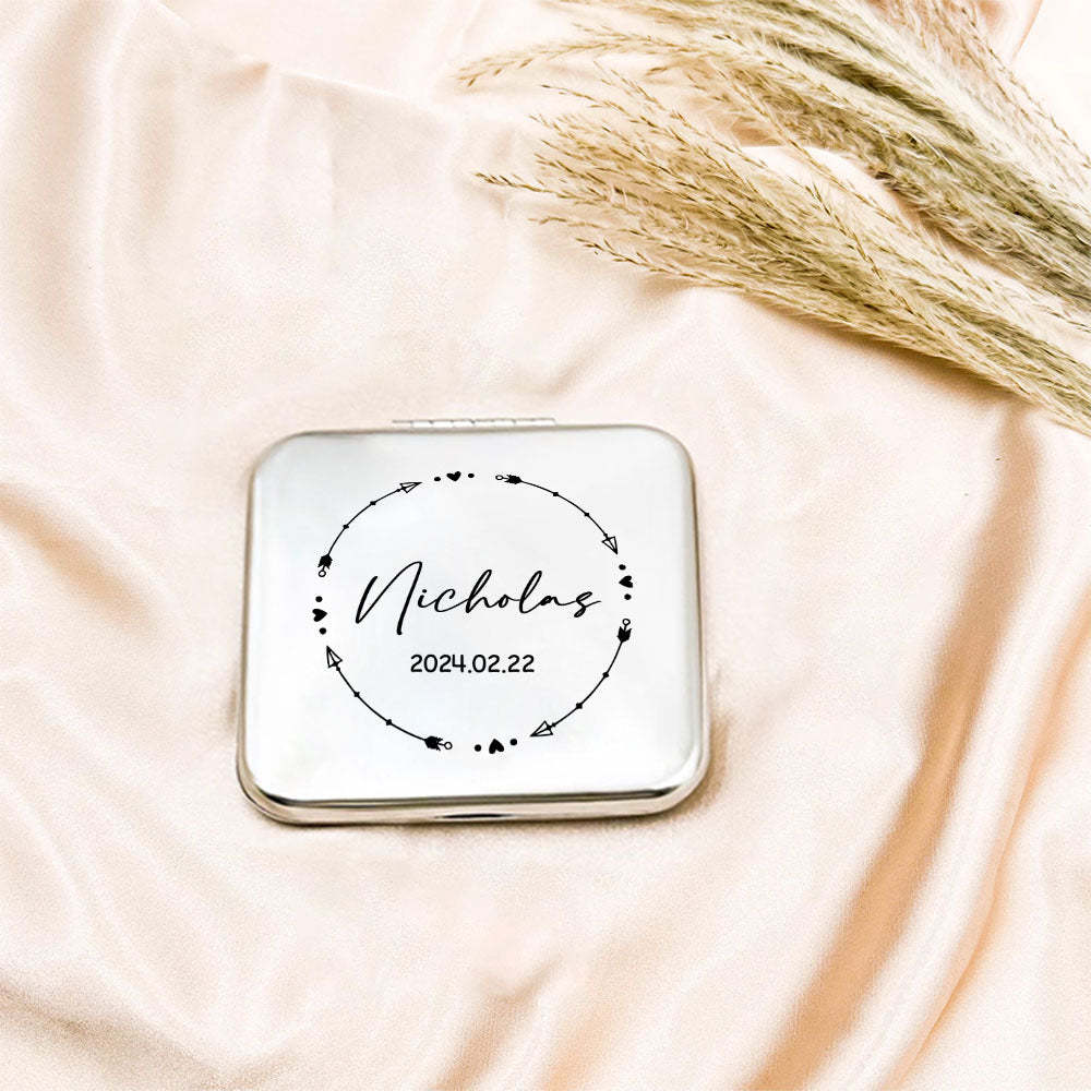 Personalized Engraved Silver Compact Mirror Favor, Custom Engraved Name Pocket Mirror, Gift for Her, Bridesmaid Gifts, Wedding Party Gifts