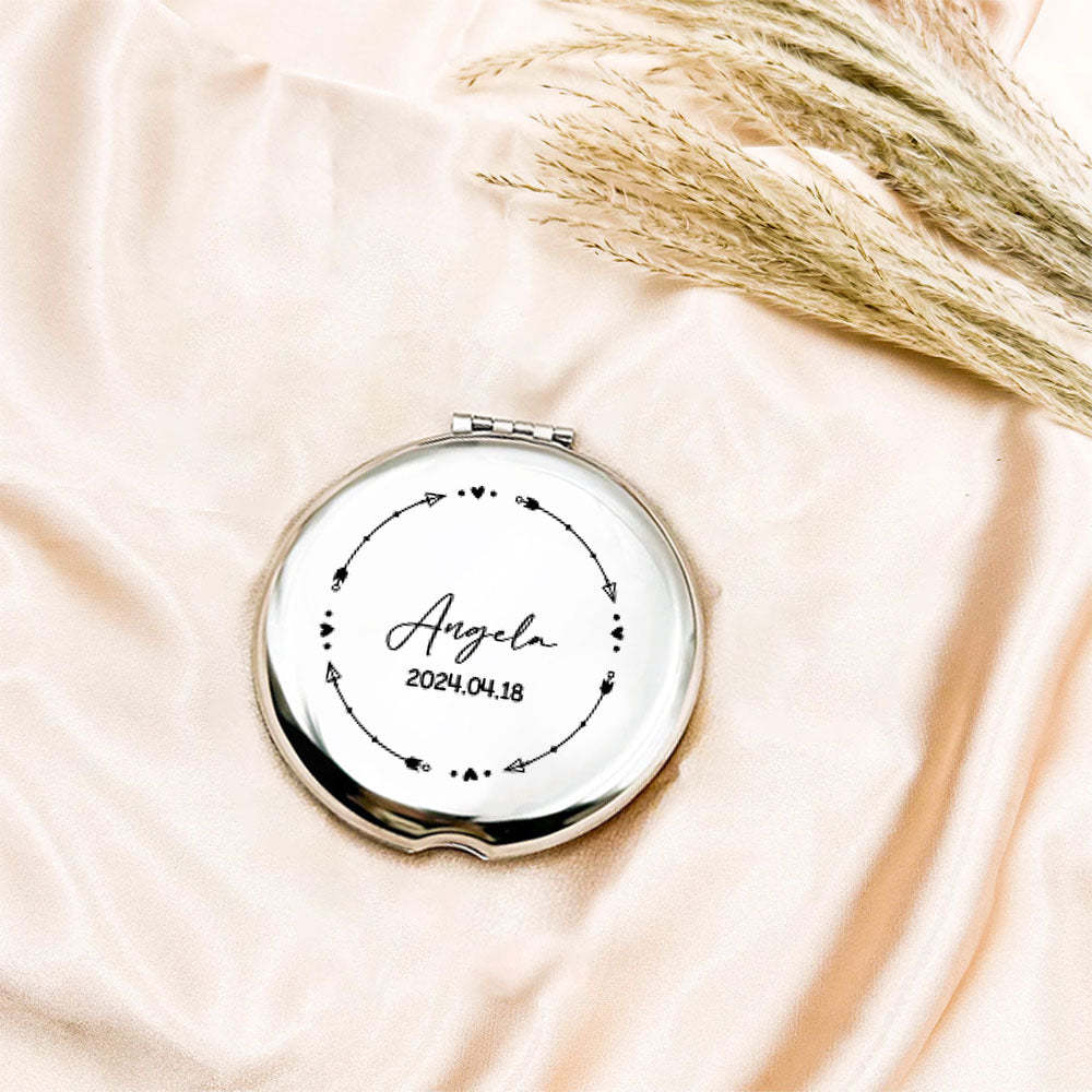 Personalized Engraved Silver Compact Mirror Favor, Custom Engraved Name Pocket Mirror, Gift for Her, Bridesmaid Gifts, Wedding Party Gifts