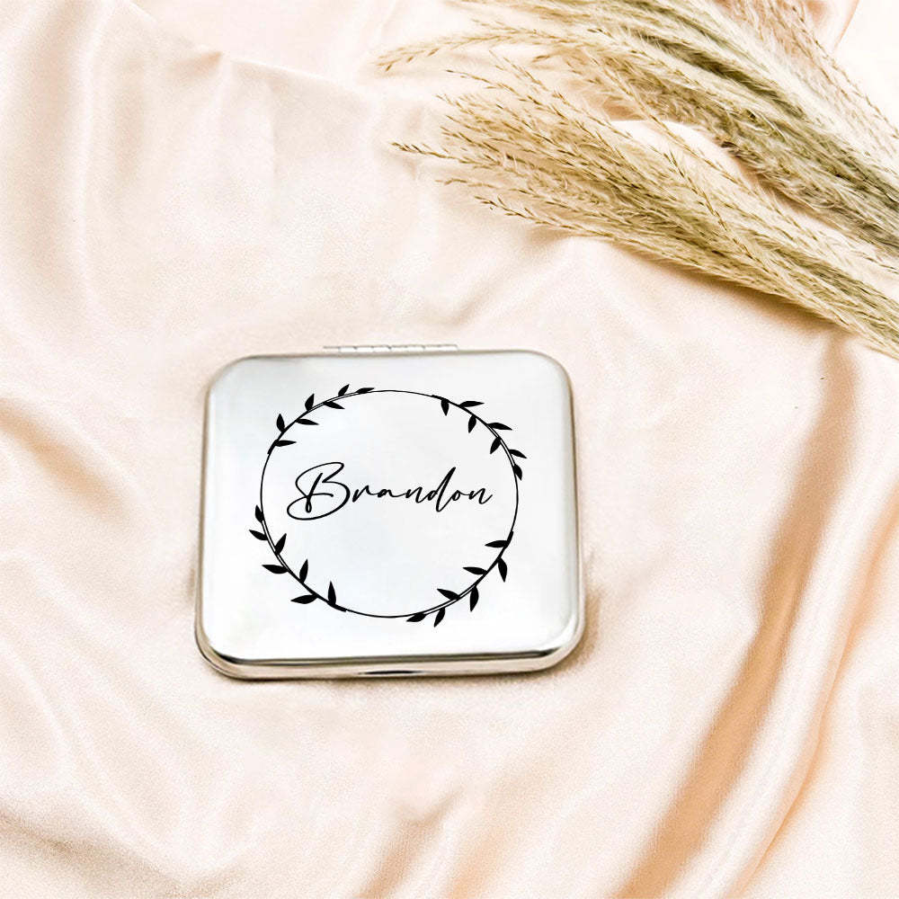 Personalized Engraved Silver Compact Mirror Favor, Custom Engraved Name Pocket Mirror, Gift for Her, Bridesmaid Gifts, Wedding Party Gifts