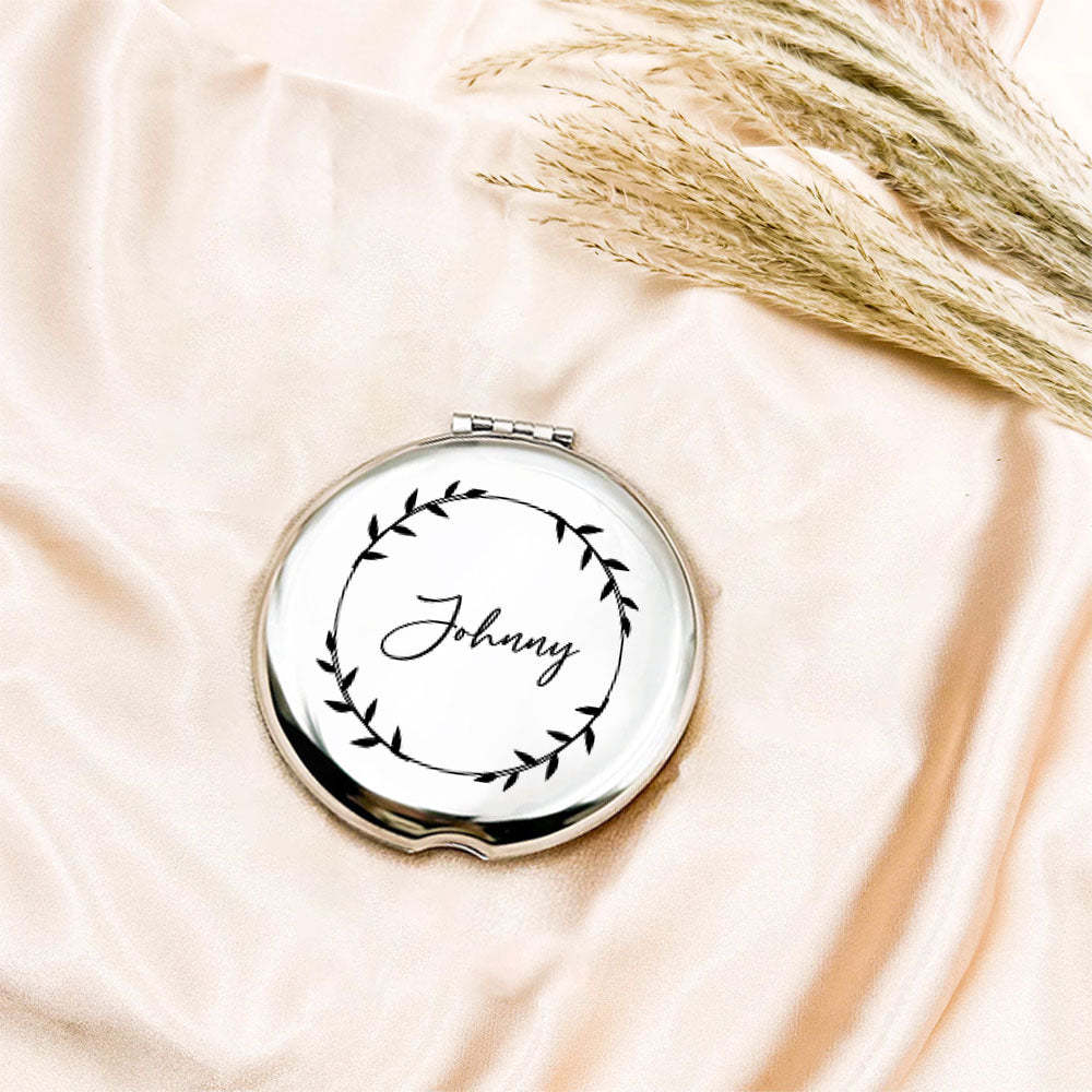 Personalized Engraved Silver Compact Mirror Favor, Custom Engraved Name Pocket Mirror, Gift for Her, Bridesmaid Gifts, Wedding Party Gifts