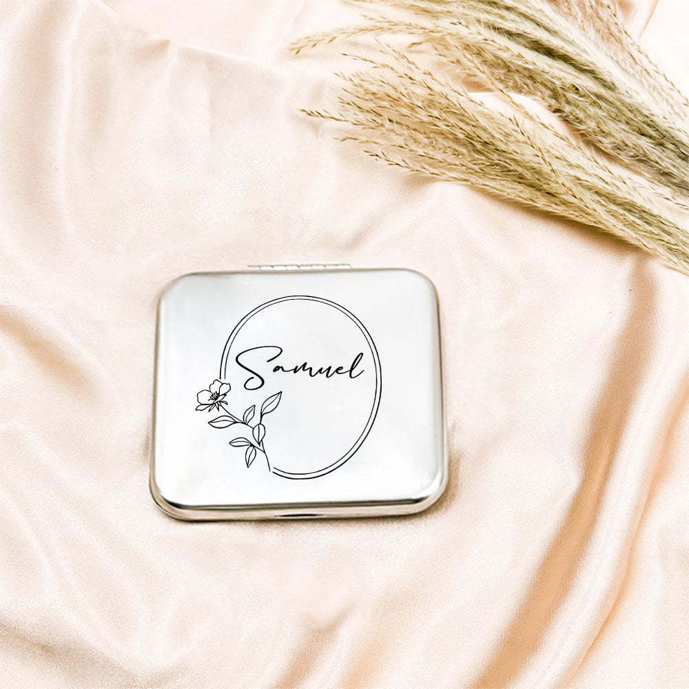 Personalized Engraved Silver Compact Mirror Favor, Custom Engraved Name Pocket Mirror, Gift for Her, Bridesmaid Gifts, Wedding Party Gifts