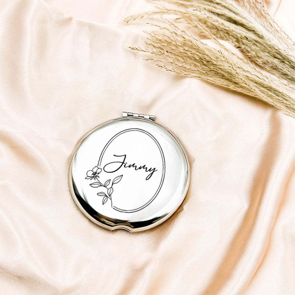 Personalized Engraved Silver Compact Mirror Favor, Custom Engraved Name Pocket Mirror, Gift for Her, Bridesmaid Gifts, Wedding Party Gifts