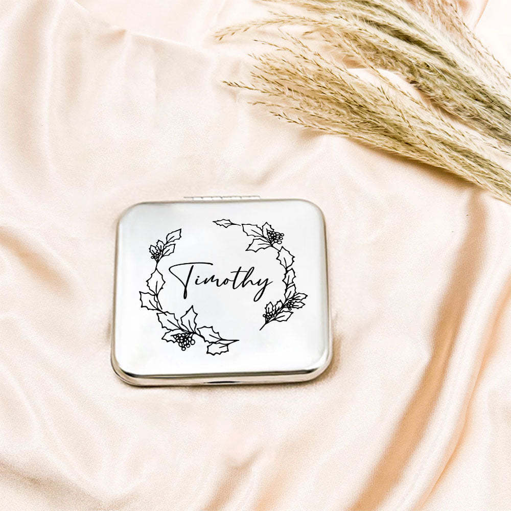 Personalized Engraved Silver Compact Mirror Favor, Custom Engraved Name Pocket Mirror, Gift for Her, Bridesmaid Gifts, Wedding Party Gifts