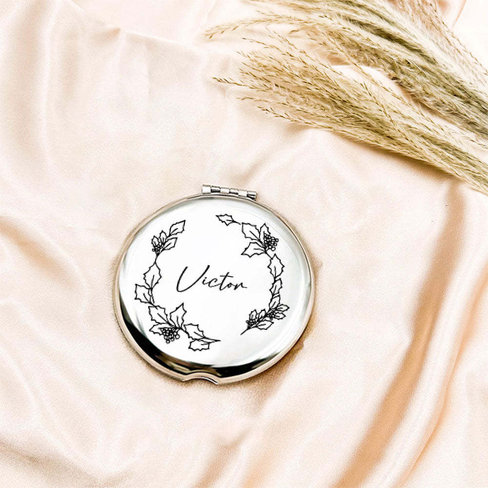 Personalized Engraved Silver Compact Mirror Favor, Custom Engraved Name Pocket Mirror, Gift for Her, Bridesmaid Gifts, Wedding Party Gifts