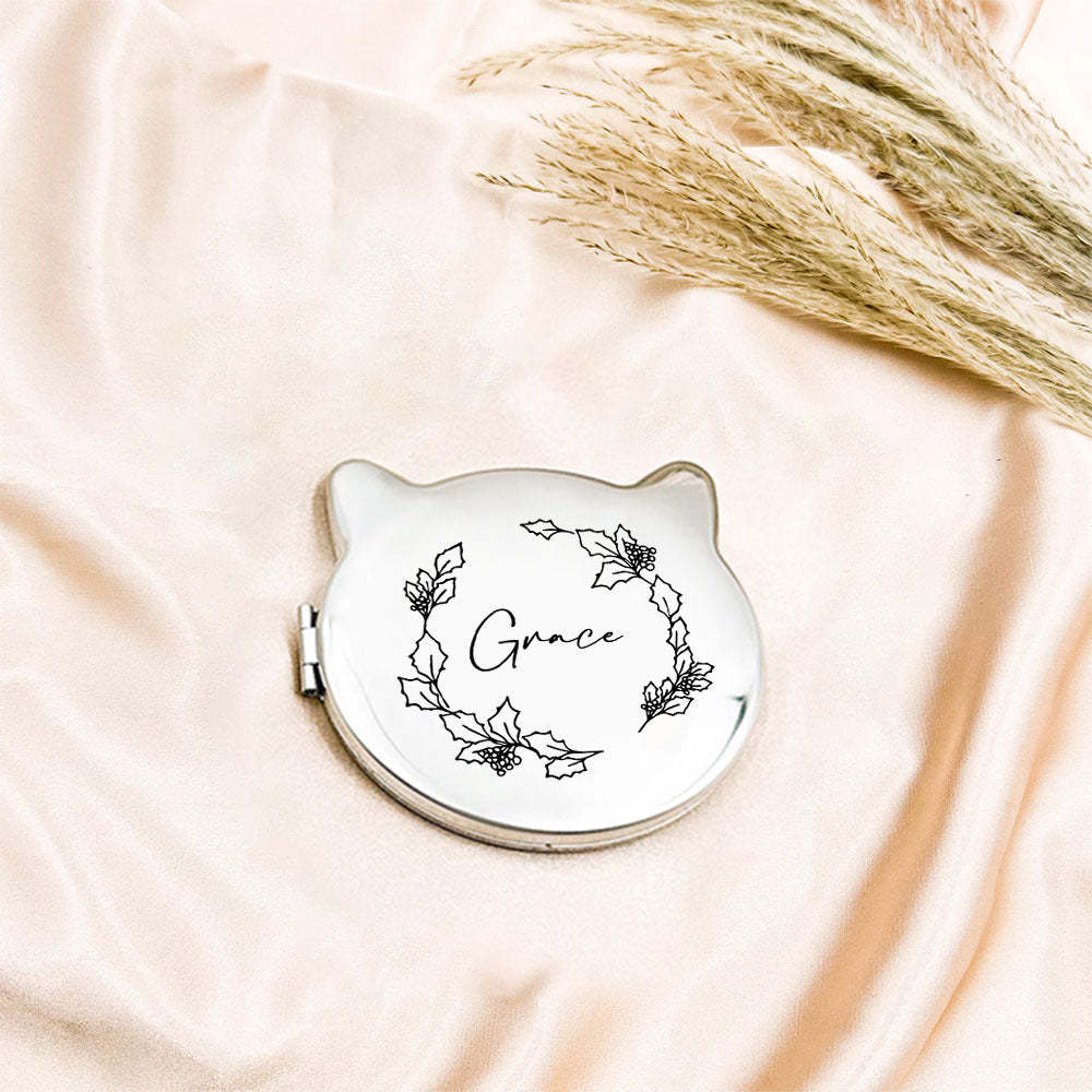Personalized Engraved Silver Compact Mirror Favor, Custom Engraved Name Pocket Mirror, Gift for Her, Bridesmaid Gifts, Wedding Party Gifts