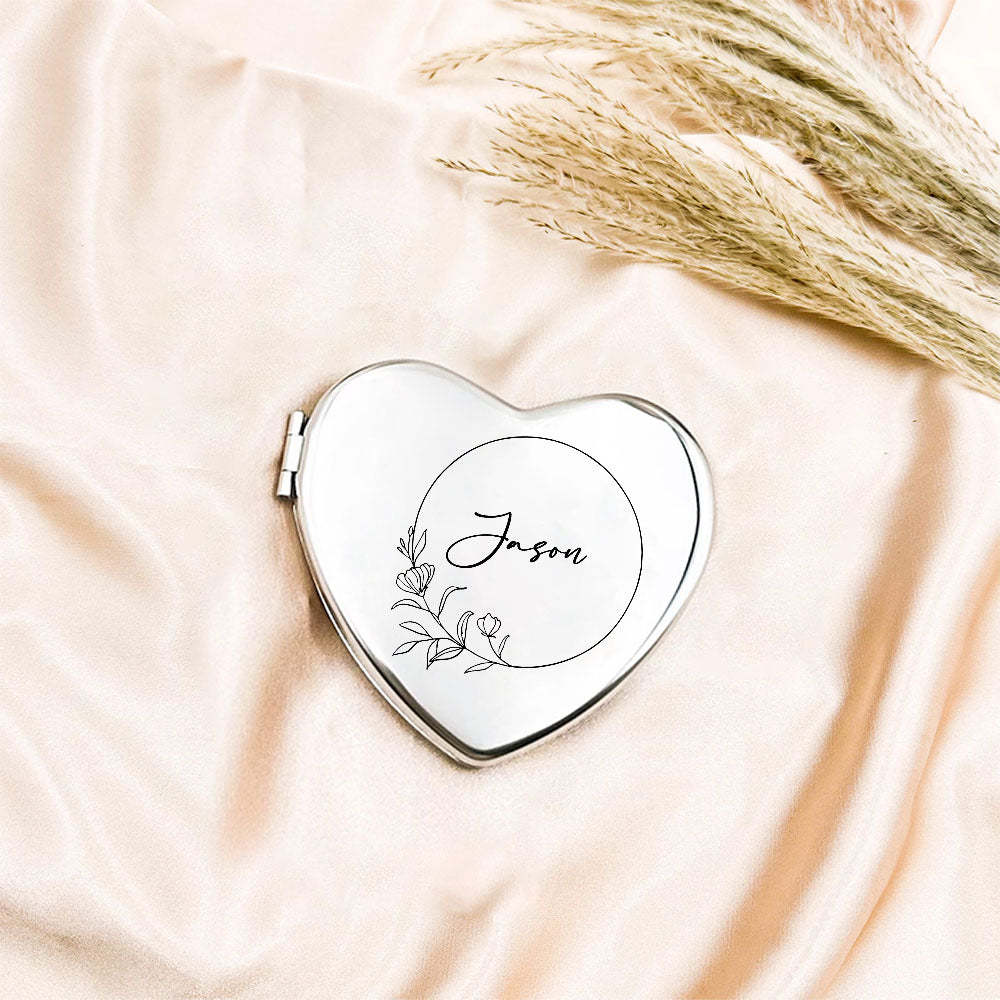 Personalized Engraved Silver Compact Mirror Favor, Custom Engraved Name Pocket Mirror, Gift for Her, Bridesmaid Gifts, Wedding Party Gifts