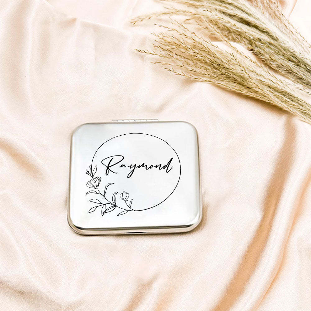 Personalized Engraved Silver Compact Mirror Favor, Custom Engraved Name Pocket Mirror, Gift for Her, Bridesmaid Gifts, Wedding Party Gifts