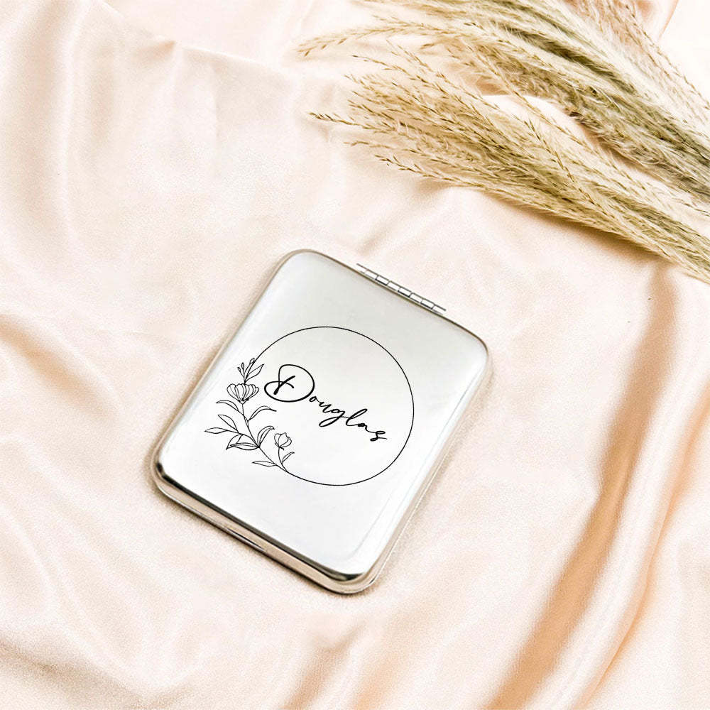 Personalized Engraved Silver Compact Mirror Favor, Custom Engraved Name Pocket Mirror, Gift for Her, Bridesmaid Gifts, Wedding Party Gifts