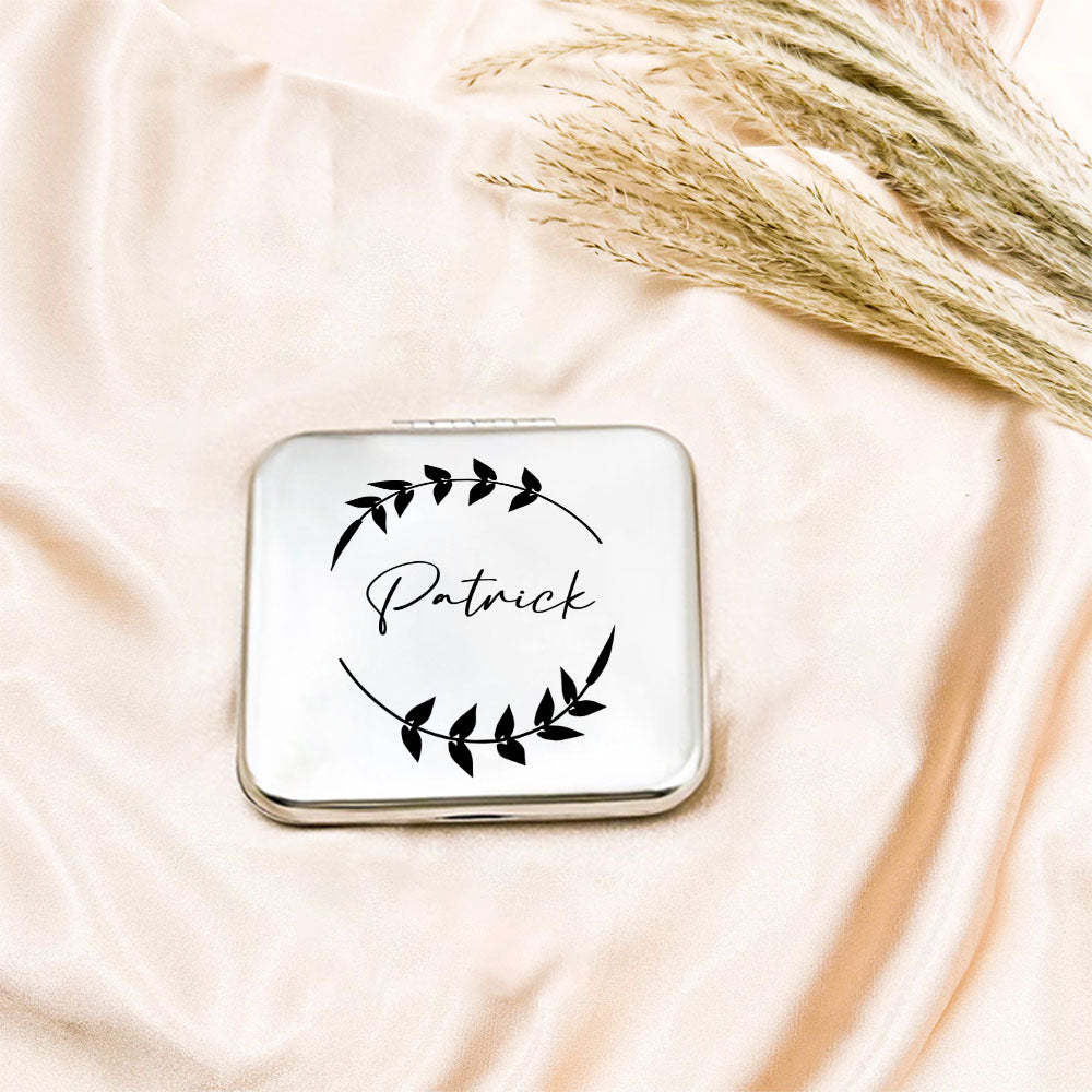 Personalized Engraved Silver Compact Mirror Favor, Custom Engraved Name Pocket Mirror, Gift for Her, Bridesmaid Gifts, Wedding Party Gifts
