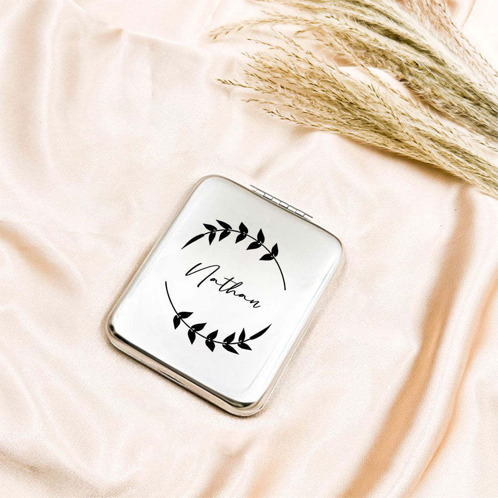 Personalized Engraved Silver Compact Mirror Favor, Custom Engraved Name Pocket Mirror, Gift for Her, Bridesmaid Gifts, Wedding Party Gifts