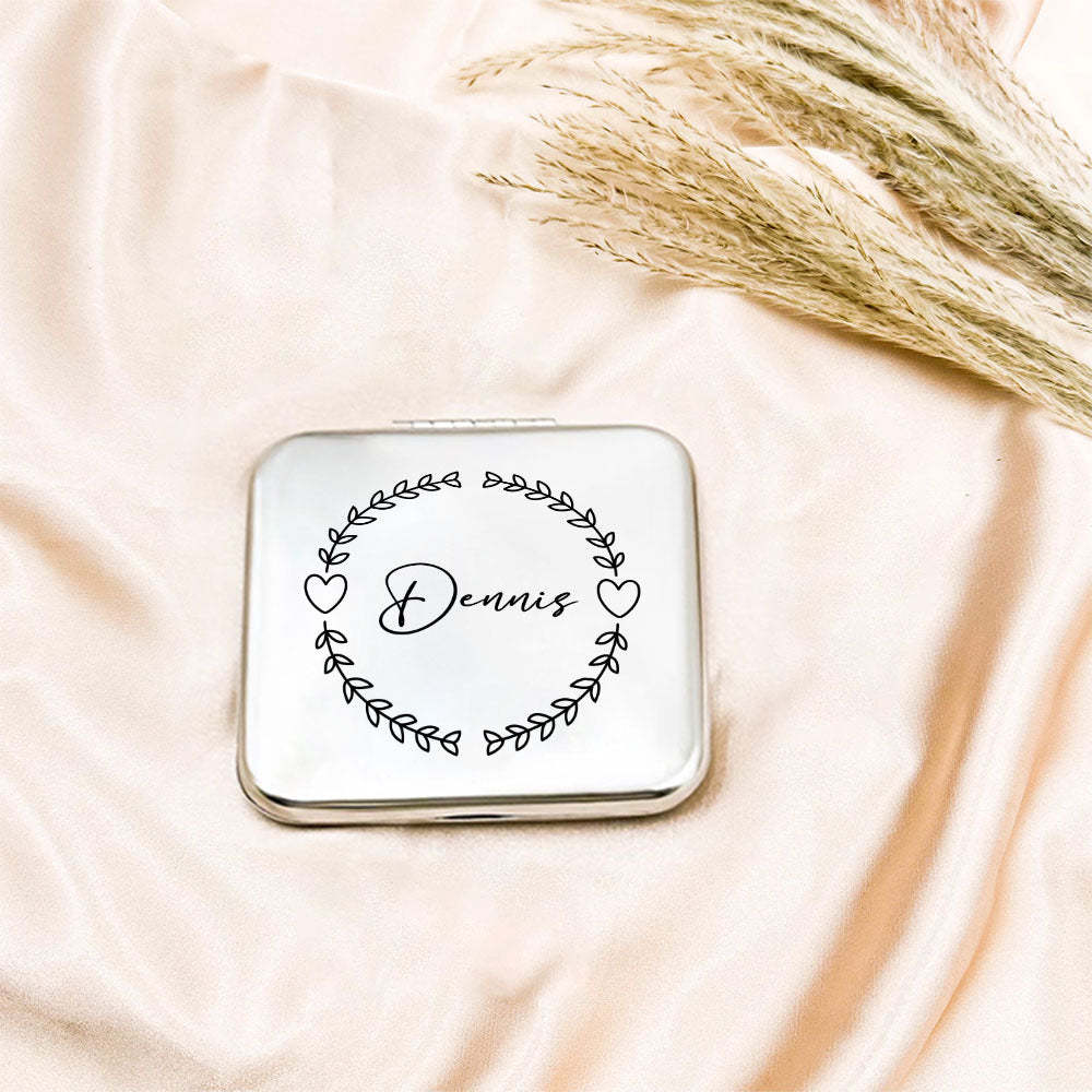 Personalized Engraved Silver Compact Mirror Favor, Custom Engraved Name Pocket Mirror, Gift for Her, Bridesmaid Gifts, Wedding Party Gifts