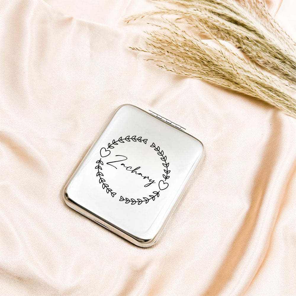 Personalized Engraved Silver Compact Mirror Favor, Custom Engraved Name Pocket Mirror, Gift for Her, Bridesmaid Gifts, Wedding Party Gifts