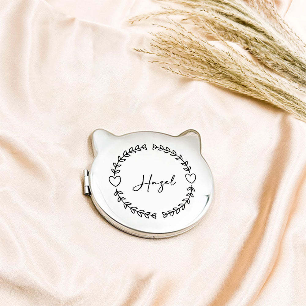 Personalized Engraved Silver Compact Mirror Favor, Custom Engraved Name Pocket Mirror, Gift for Her, Bridesmaid Gifts, Wedding Party Gifts