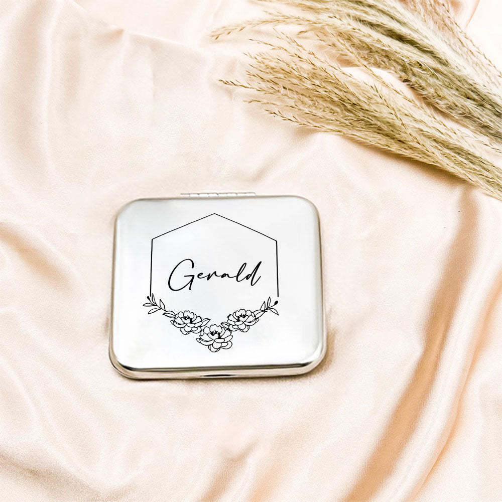 Personalized Engraved Silver Compact Mirror Favor, Custom Engraved Name Pocket Mirror, Gift for Her, Bridesmaid Gifts, Wedding Party Gifts