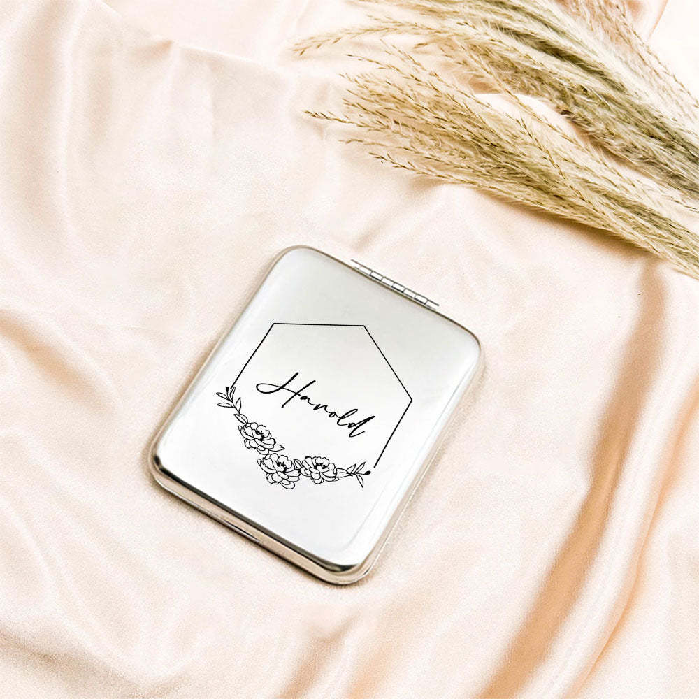 Personalized Engraved Silver Compact Mirror Favor, Custom Engraved Name Pocket Mirror, Gift for Her, Bridesmaid Gifts, Wedding Party Gifts