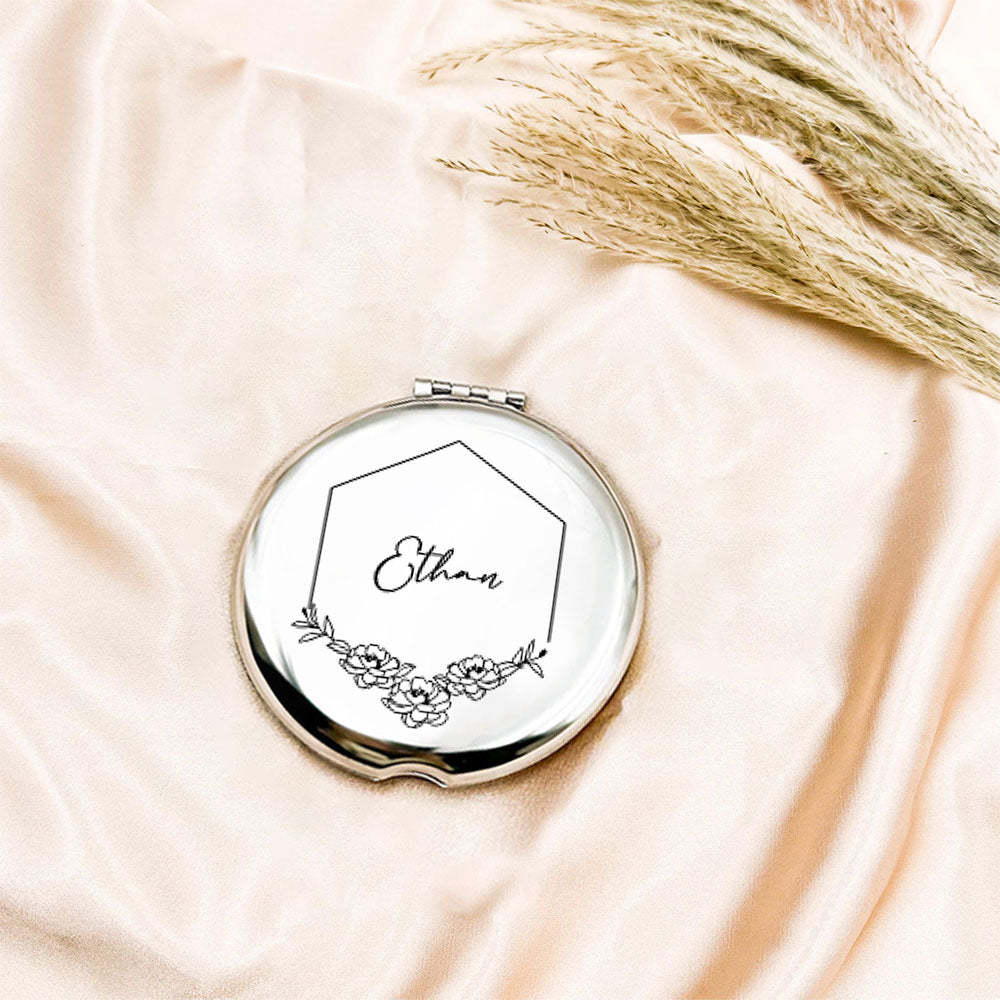 Personalized Engraved Silver Compact Mirror Favor, Custom Engraved Name Pocket Mirror, Gift for Her, Bridesmaid Gifts, Wedding Party Gifts