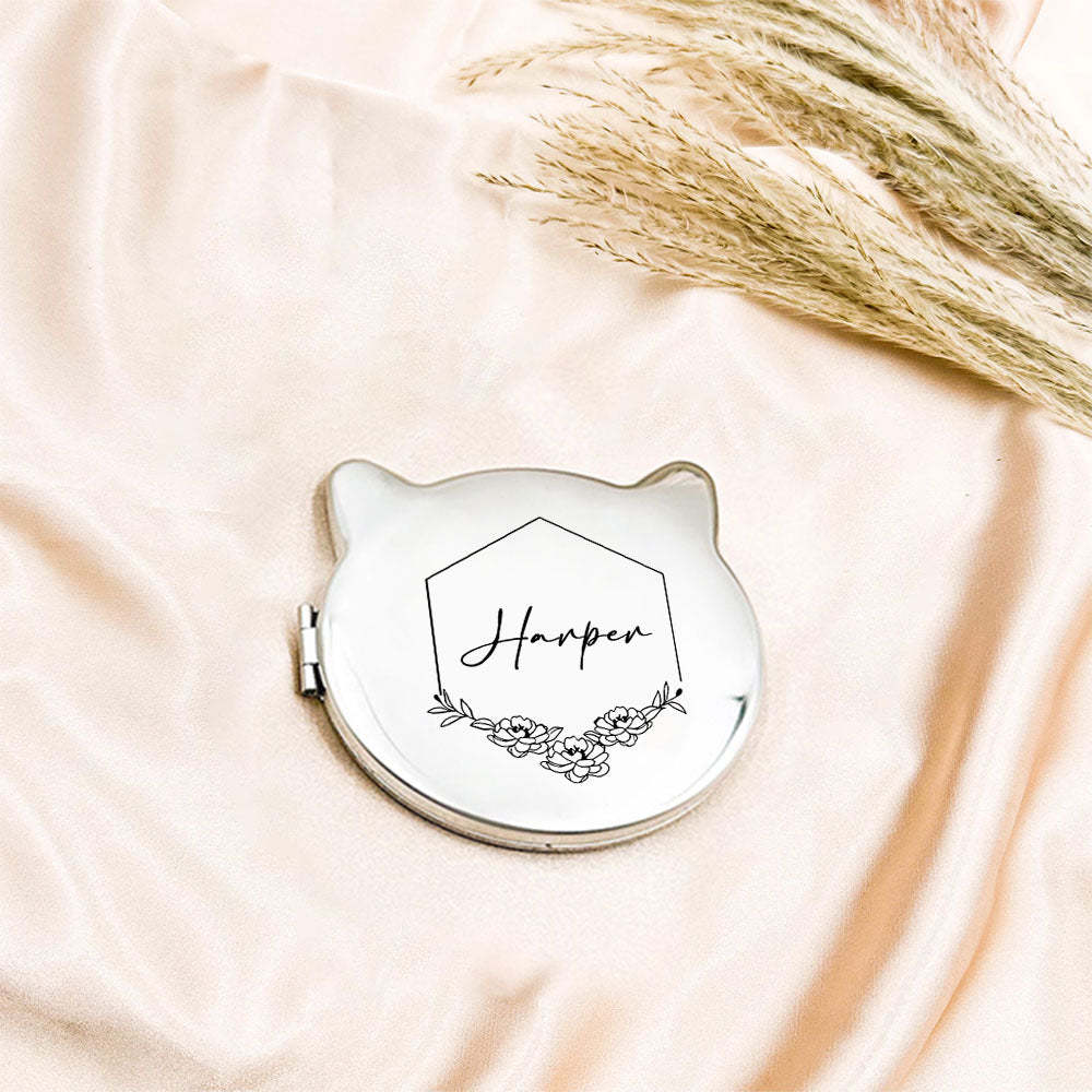 Personalized Engraved Silver Compact Mirror Favor, Custom Engraved Name Pocket Mirror, Gift for Her, Bridesmaid Gifts, Wedding Party Gifts