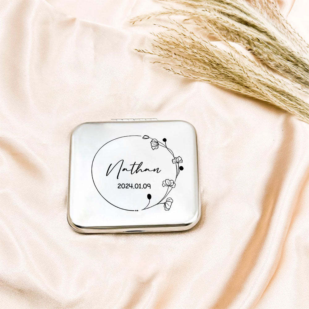 Personalized Engraved Silver Compact Mirror Favor, Custom Engraved Name Pocket Mirror, Gift for Her, Bridesmaid Gifts, Wedding Party Gifts