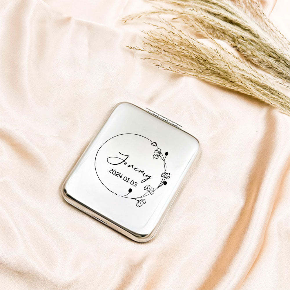 Personalized Engraved Silver Compact Mirror Favor, Custom Engraved Name Pocket Mirror, Gift for Her, Bridesmaid Gifts, Wedding Party Gifts