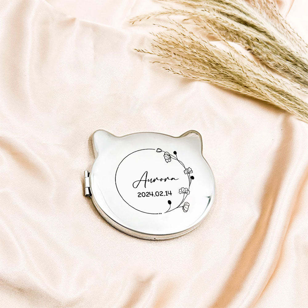 Personalized Engraved Silver Compact Mirror Favor, Custom Engraved Name Pocket Mirror, Gift for Her, Bridesmaid Gifts, Wedding Party Gifts