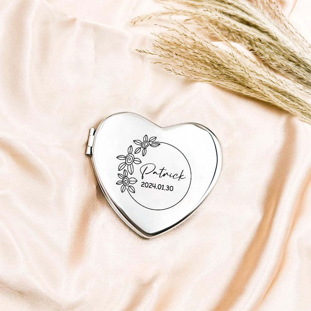 Personalized Engraved Silver Compact Mirror Favor, Custom Engraved Name Pocket Mirror, Gift for Her, Bridesmaid Gifts, Wedding Party Gifts