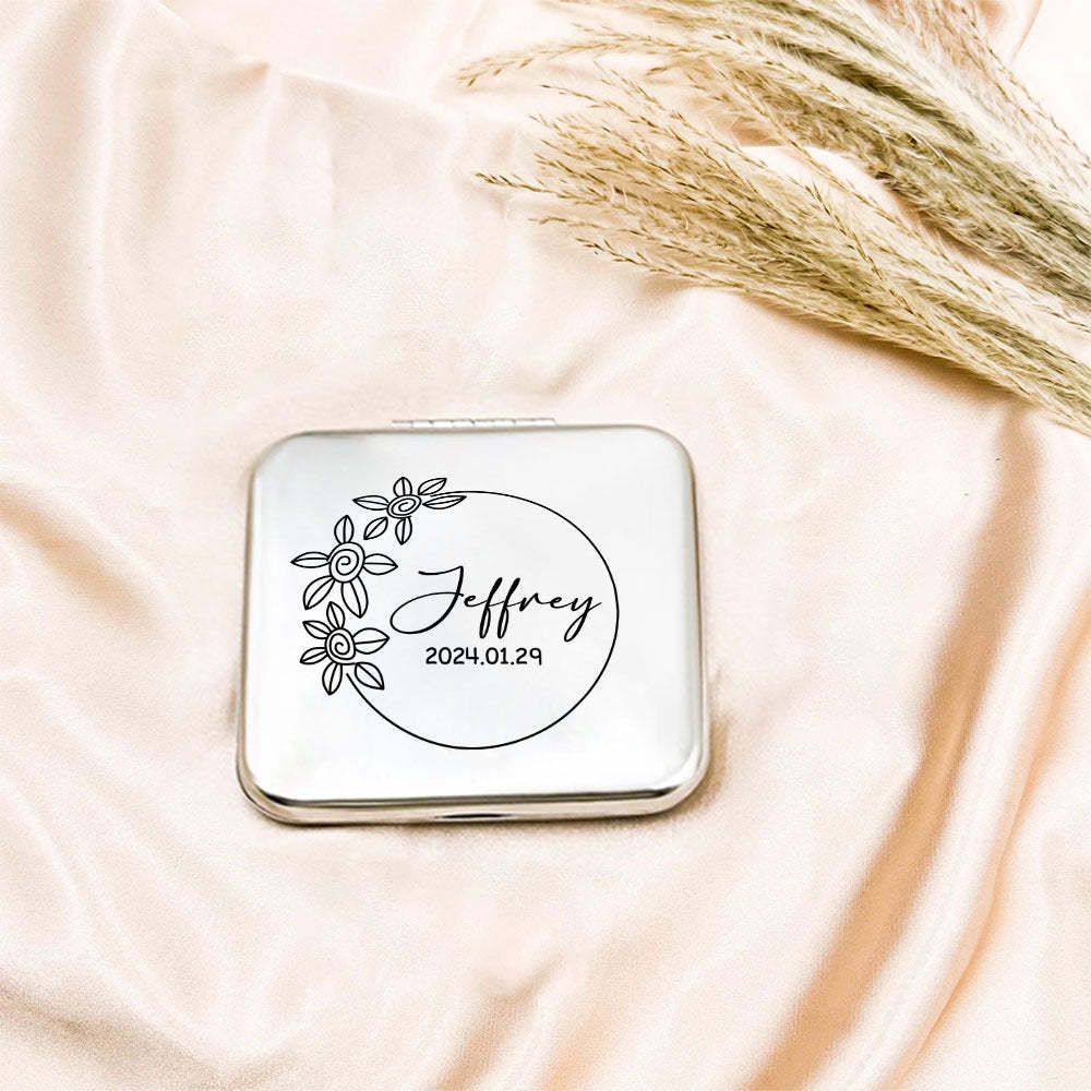 Personalized Engraved Silver Compact Mirror Favor, Custom Engraved Name Pocket Mirror, Gift for Her, Bridesmaid Gifts, Wedding Party Gifts